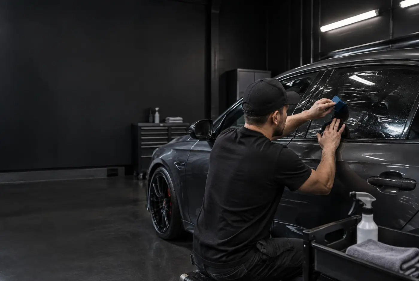 Dayton Tint & Detail installer applying window film